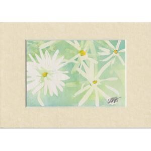 Original Small Format Painting on Paper - Happy Daisies matted to 7" x 5" frame